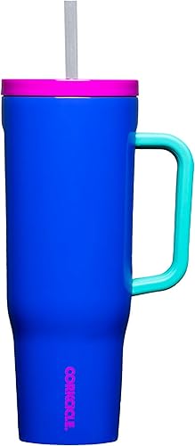 Corkcicle Cruiser - Vaso aislado con asa y pajilla, rompevientos de los años 80, 40 onzas, botella de agua reutilizable mantiene las bebidas frías