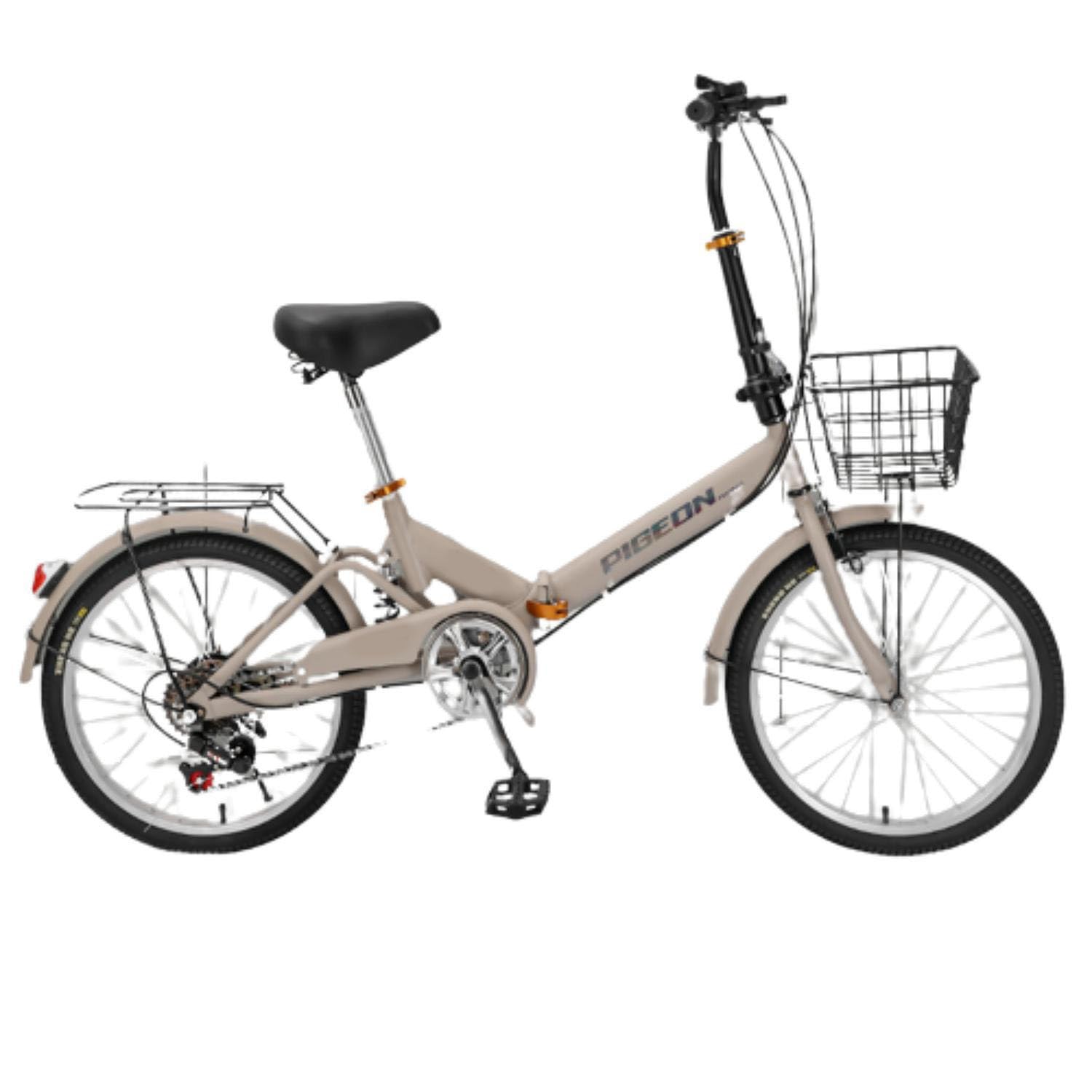 WOLWES Bicicleta plegable de montaña, bicicleta plegable de 6 velocidades, freno V, amortiguador de choque de acero de alto carbono, bicicleta portátil para estudiantes adultos