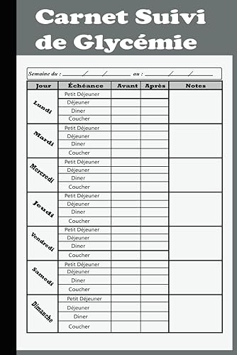 Carnet Suivi de Glycémie: Carnet Suivi Diabete | Journal de bord diabetique pour suivi de glycémie sur 2 ans | Carnet de Glycémie | Carnet d'autosurveillance Glycémique