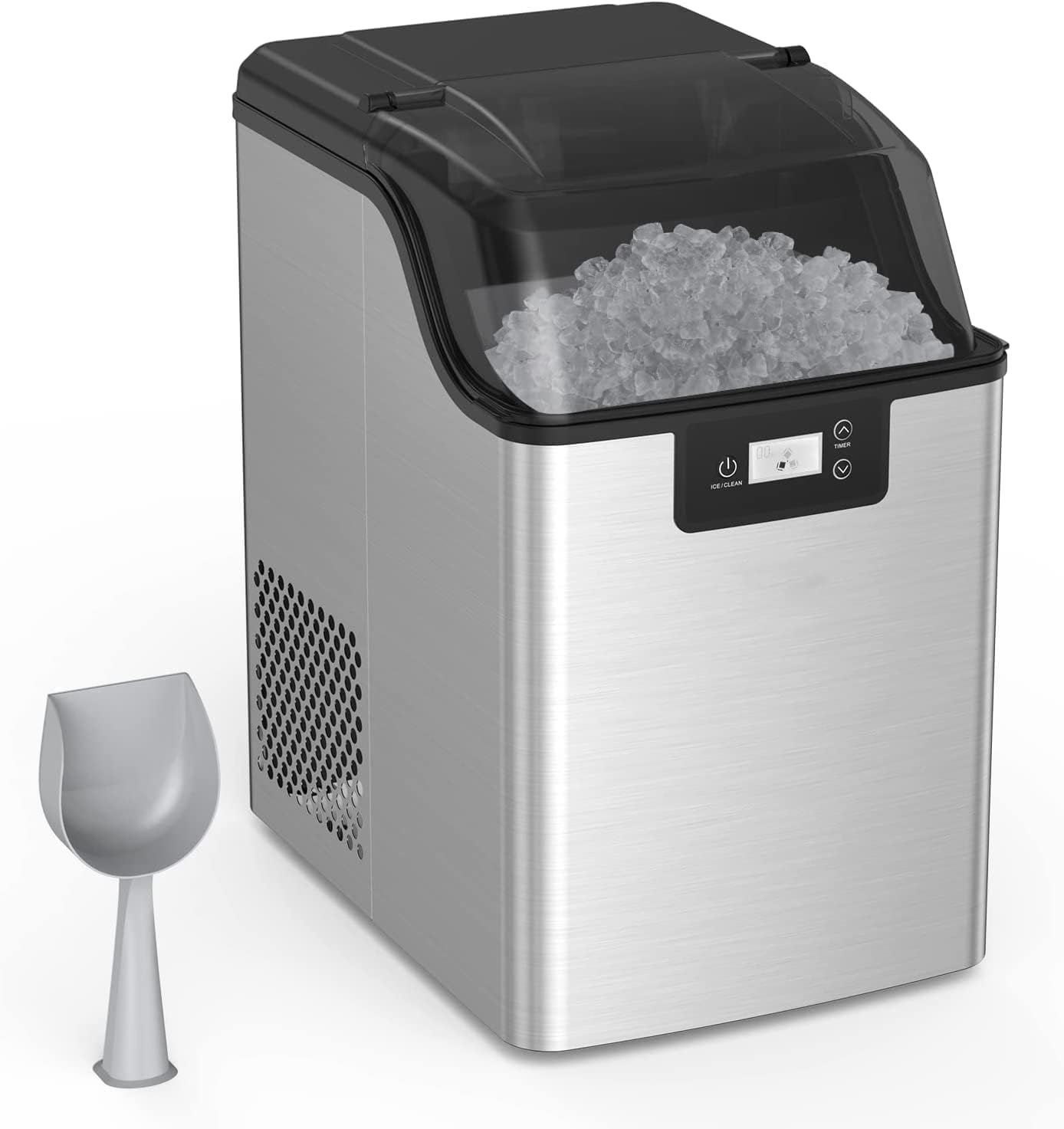 Nugget Ice Maker, Ice Maker Machine, 44lbs/24H Output Ice, 3Qt Water Reservoir & Self-Cleaning Portable Ice Maker with Freestanding Ice Scoop, Pellet Ice Maker for Home Bar Party, Silver
