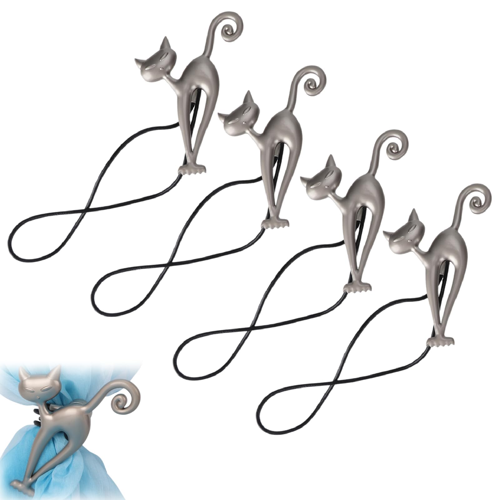 Lot de 4 embrasses de rideaux magnétiques en forme de chat pour la maison