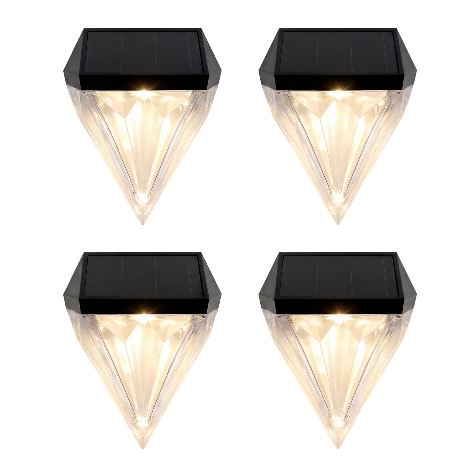 Rackhams White/Dark/Light Pack Of 4 Solar Fence Lights – Diamond Led Wall Lights