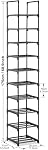 10-Tier Shoe Rack, Shoe Storage Organizer, Small Narrow Shoe Shelf for Closet, Entryway, Metal Tall Shoe Stand for 10 Pairs of Shoes (Black)