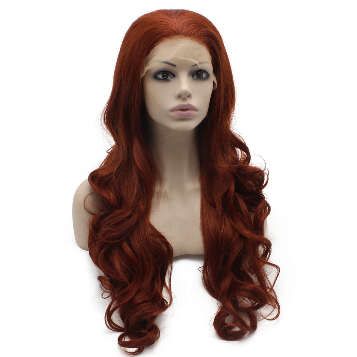 MX angel Long Wavy Burgundy Red Natural Synthetic Lace Front Wig