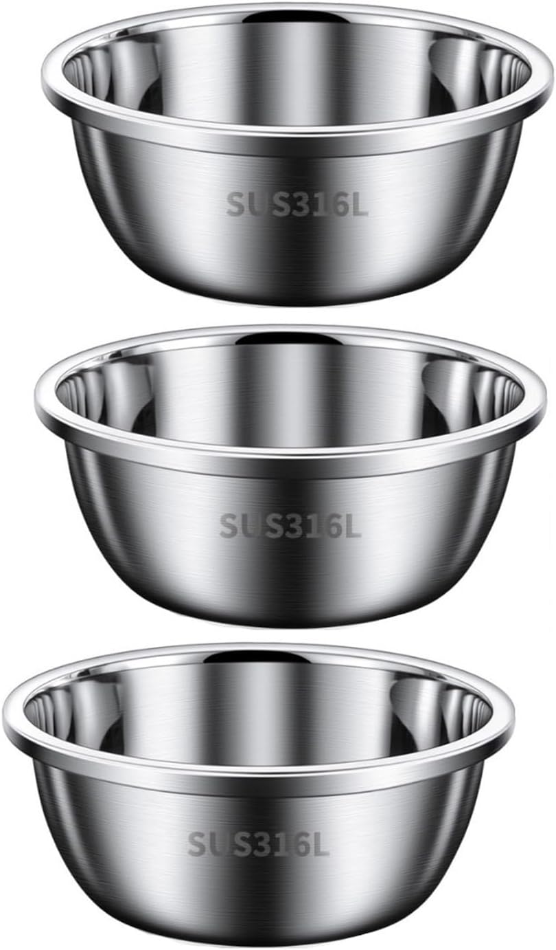 Serving Trays Mixing Bowls Baking Pots and Bowls Fruit Bowls 316 Stainless Steel Salad Bowls Cooking Cookware 3-Piece