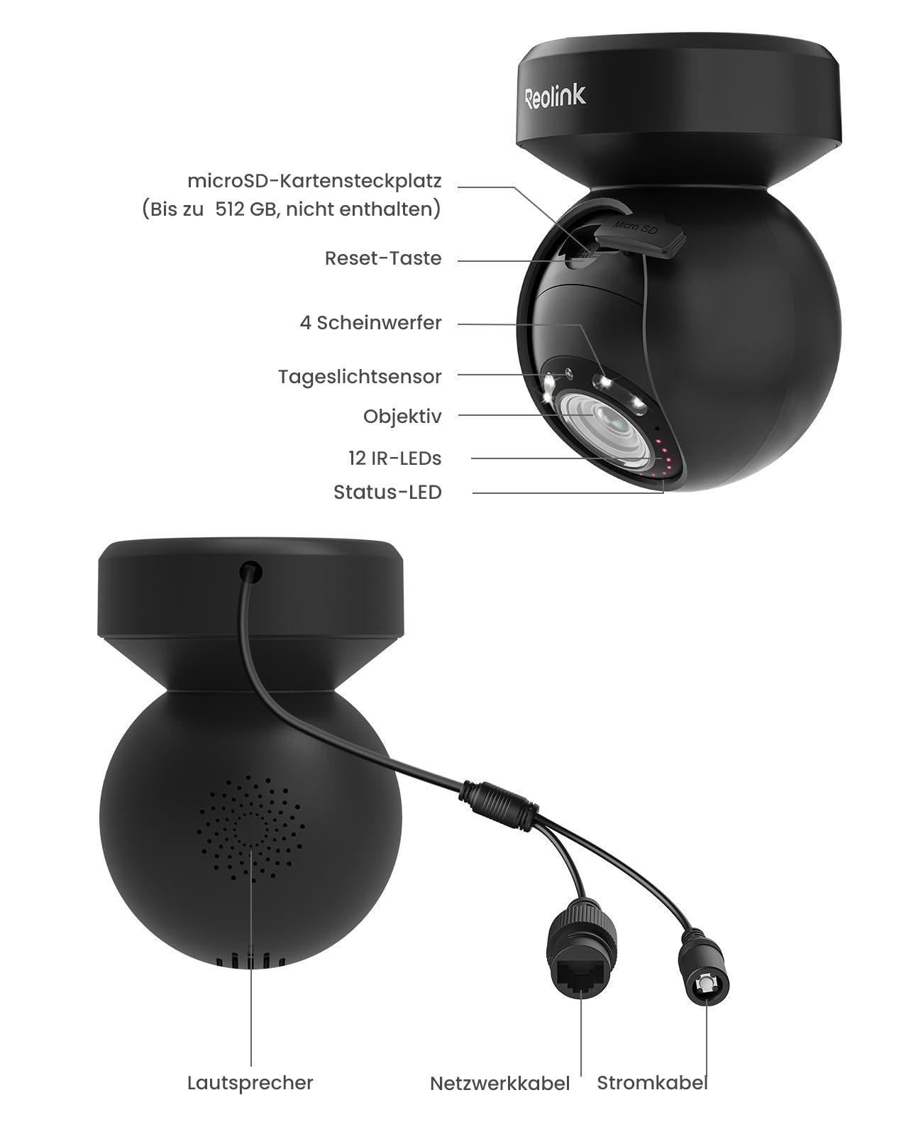 Reolink 5MP PTZ Überwachungskamera Aussen WLAN, 3X Optischer Zoom, 2,4/5GHz WLAN Kamera Outdoor mit Automatischer Verfolgung, Personen-/Fahrzeugerkennung, Vollfarb-Nachtsicht, E1 Outdoor Schwarz