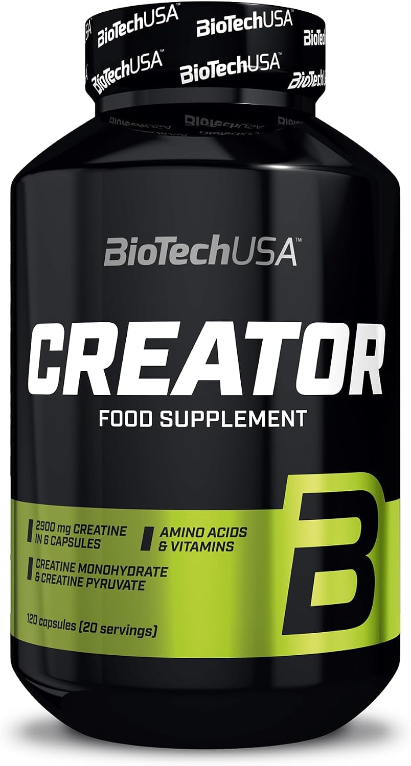 BioTechUSA CreaTor mit 2 Arten von Kreatin Aminos uren Vitamin B6 koffeinfrei einfach zu dosierende Formel 120 Kapseln