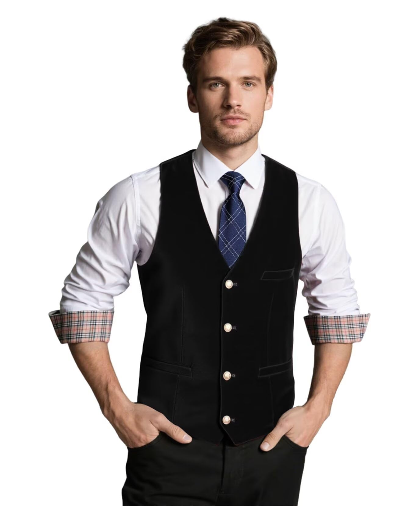 Velvet Men's Vest V Neck 4 Button Slim Fit Dress Suit Vest Waistcoat Modern Fit-image-19