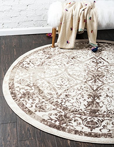 Unique Loom La Jolla Collection Tone-on-Tone Traditional Beige Round Rug