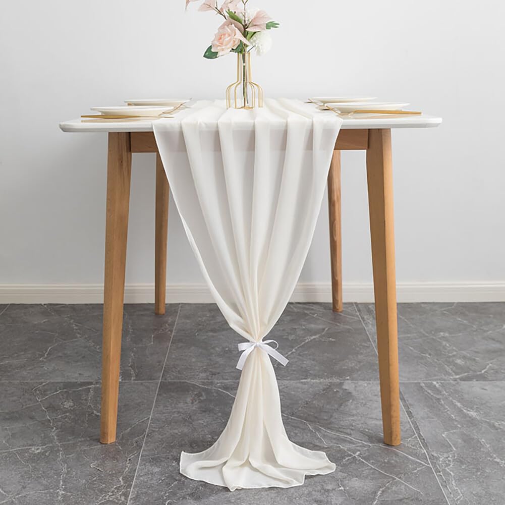 Lot de 8 chemins de table en mousseline de soie - Beige - 70 x 300 cm de long - Pour table à manger, cuisine, décoration d'intérieur, vacances, fête de mariage, anniversaire
