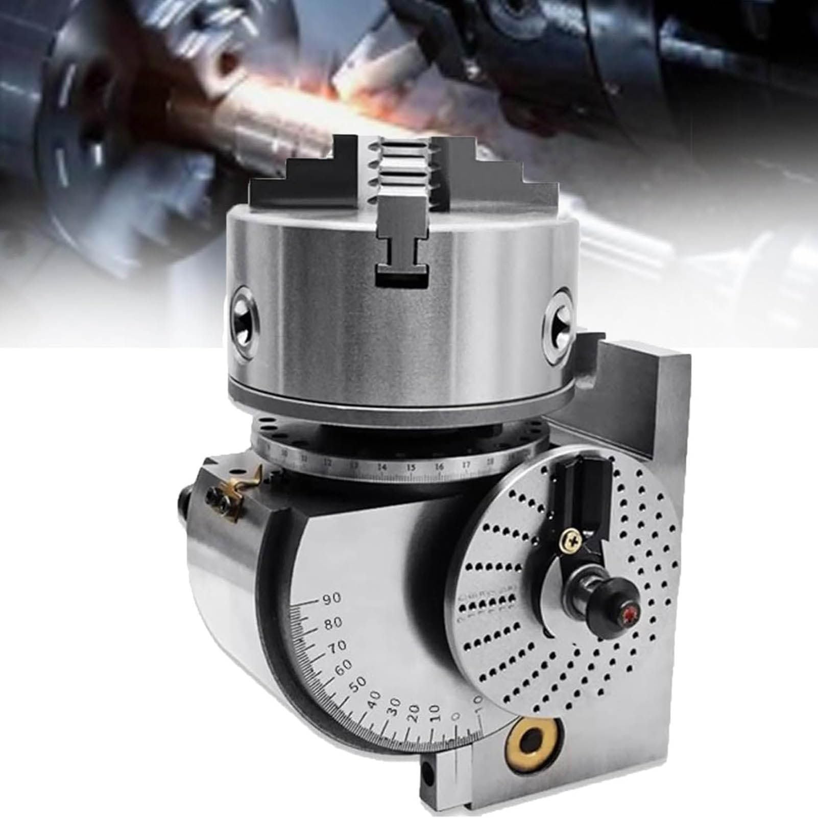 LJLYYDS Heavy Duty 3-Jaw Dividing Head Set for Milling, Precision Semi-Universal Design with Chuck and Tailstock, Includes Precision Scale for Accurate Resetting 4inch