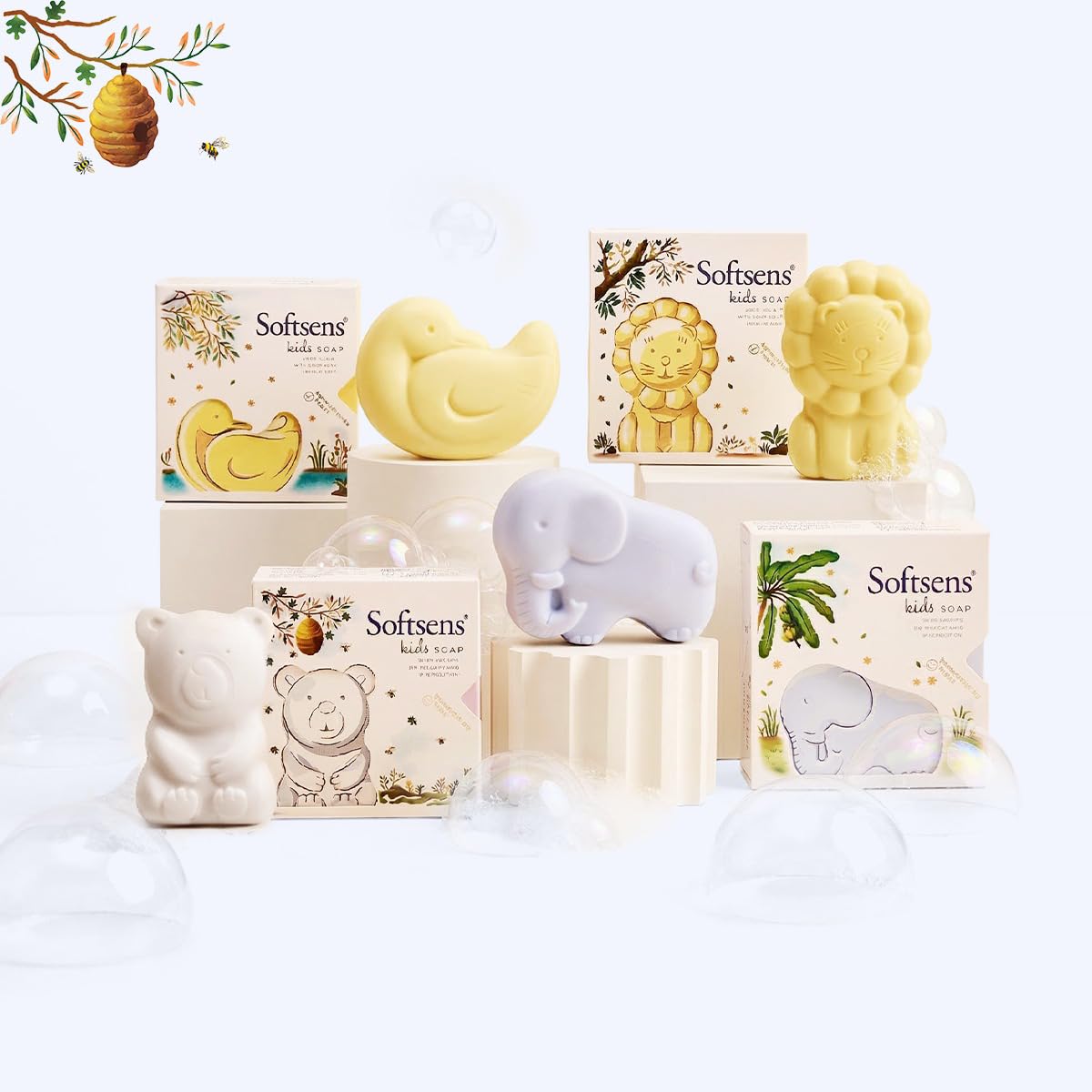 Softsens Assorted Pack of 4 Kids Soap | Gentle & Nourishing with Shea Butter & Milk Cream | Dermatologist Tested and Approved (75gm)-image-42