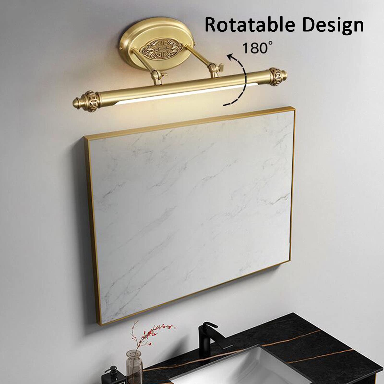 Iluminación de tocador Lámpara de Espejo cosmético Retro Luz de Maquillaje Espejo de baño de tocador Luz Frontal Luz de gabinete con Espejo, Luces de baño de diseño Giratorio antivaho imperm