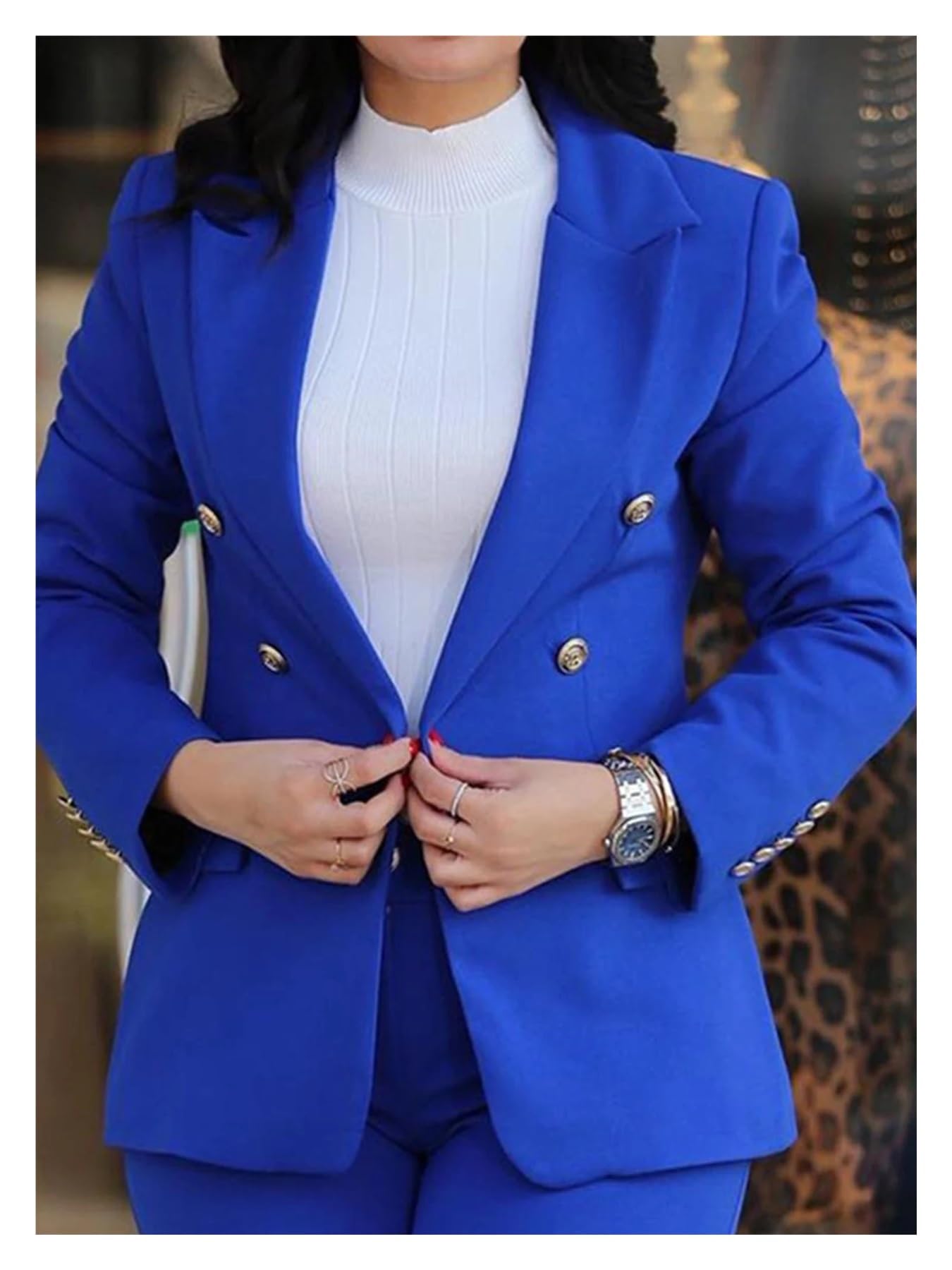 Elegante Conjunto de Dos Piezas for Mujer, con Chaqueta Cruzada Manga Larga Solapa y Pantalones Ajustados Cintura Alta para Negocios, Trabajo, Oficina, Formal
