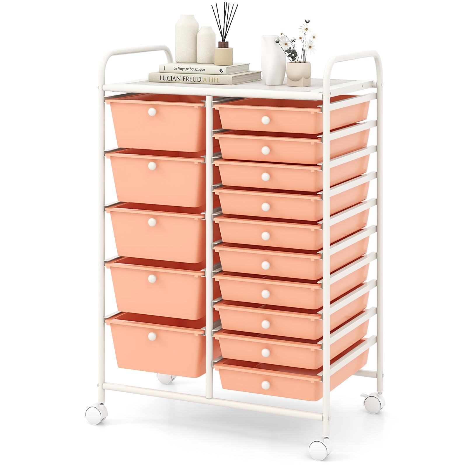 COSTWAY 15 Drawer Rolling Storage Cart, Mobile Storage Organizer