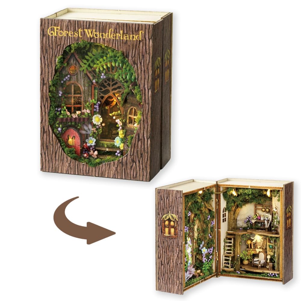 DIY Miniature Dollhouse Kit with Furniture, 1:32 Scale Opened & Closed Mini Cube Wooden Doll House Creative Room for Kids Teens Adults(Forest Wonderland)