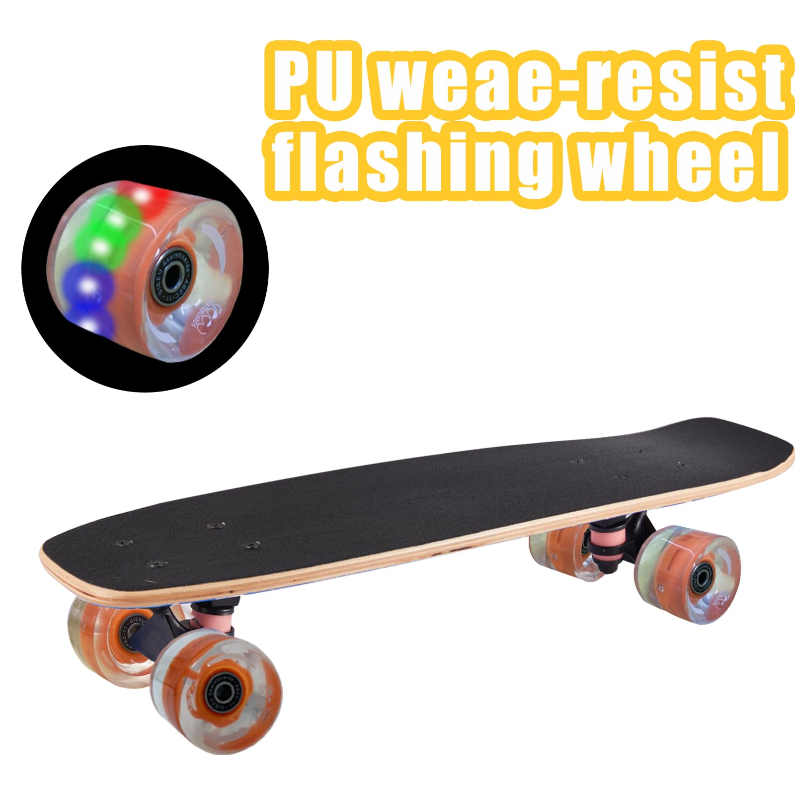 Roues de Skateboard 60mm Lumineuses 80A pour Longboard et Rue - Transparent, Lot de 4 (wh-Orange-T)
