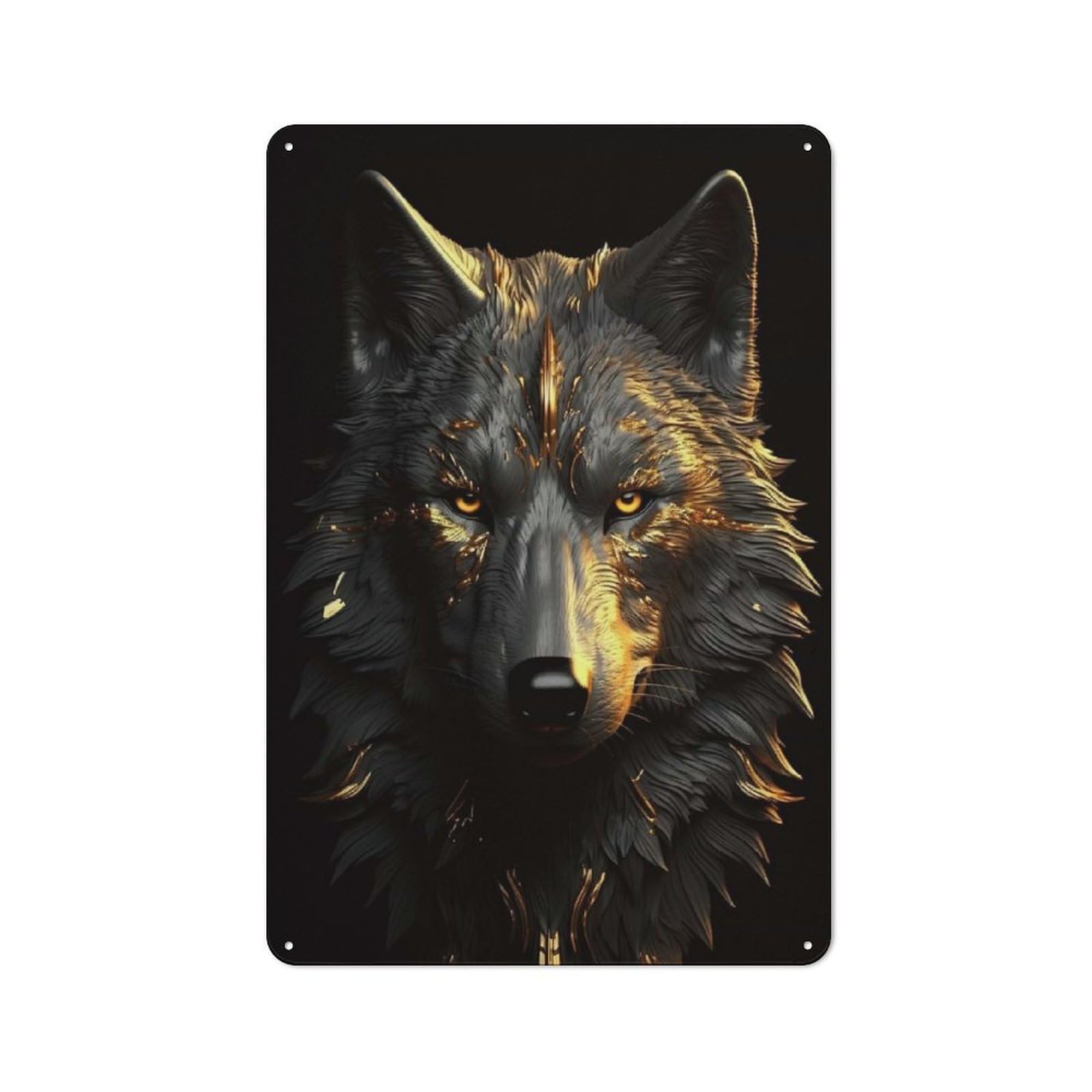 Junmoney Wolf Gold Black Animals Metal Wall Plaque 30X20cm, Everyday Small Space Decor For Flat, Dorm Room, Lounge Or Cafe