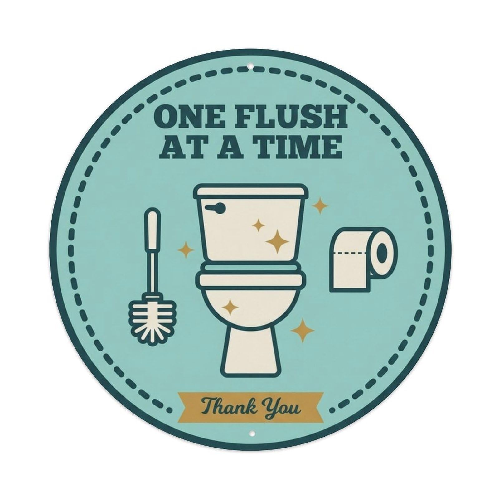 Olhnbad Style One Flush At A Time Toilet Quote Cartoon Bowl Metal Tin Sign