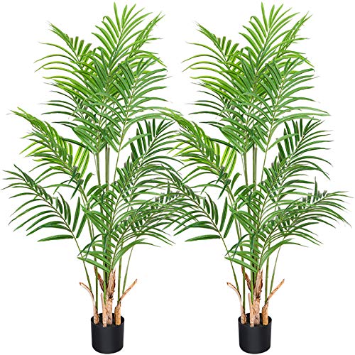CROSOFMI Artificial Areca Palm Plant 5.2Feet Fake Palm Tree with 15 Leaves Faux Yellow Palm in Pot for Indoor Outdoor House Home Office Modern Decoration Perfect Housewarming Giftï¼Œ2Pack