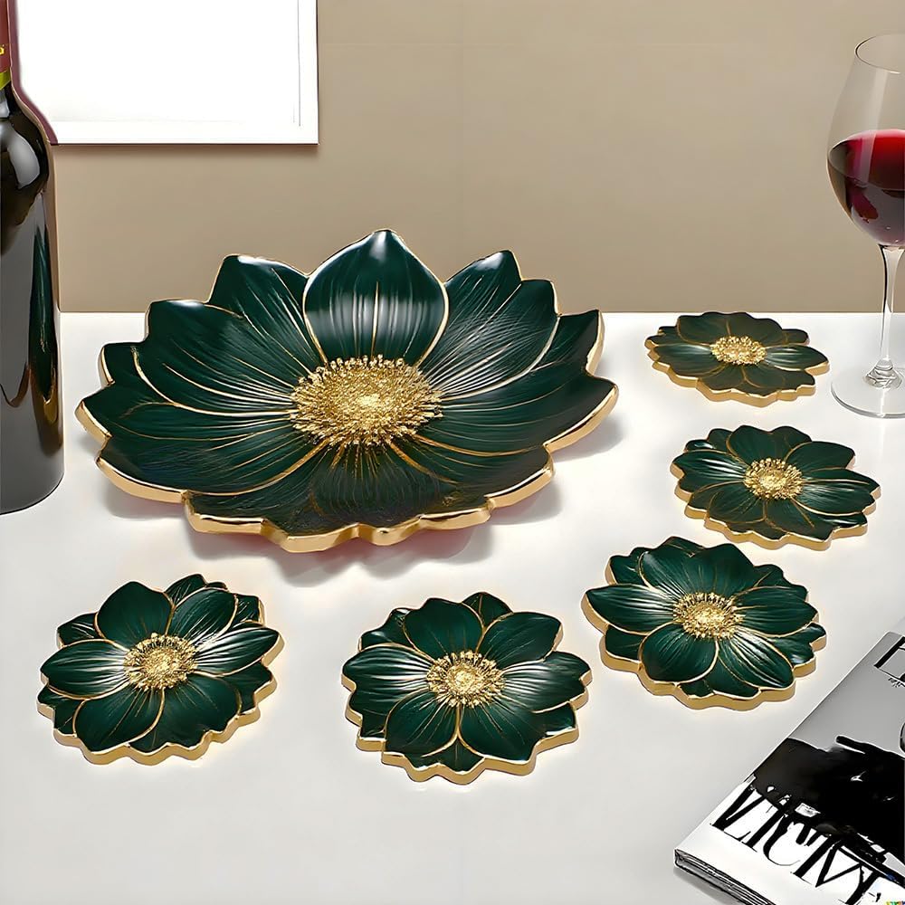 YXDGSG Large Resin Tray molds 14in Flower Resin Molds Silicone + 4pcs Coaster Silicone Mold Set DIY Art Craft Tray Cup Mats Epoxy Resin Casting