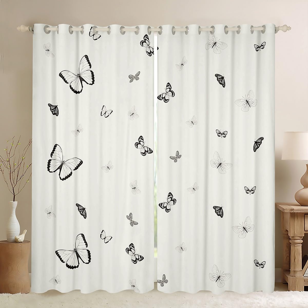 Homemissing Boys Multicolored 13223 Butterfly Curtains For Bedroom Butterflies Print 30%-50% Blackout Curtains Beautiful Butterfly Darkening Drapes Animal Grey White Window Treatments Room Decor W46*L54