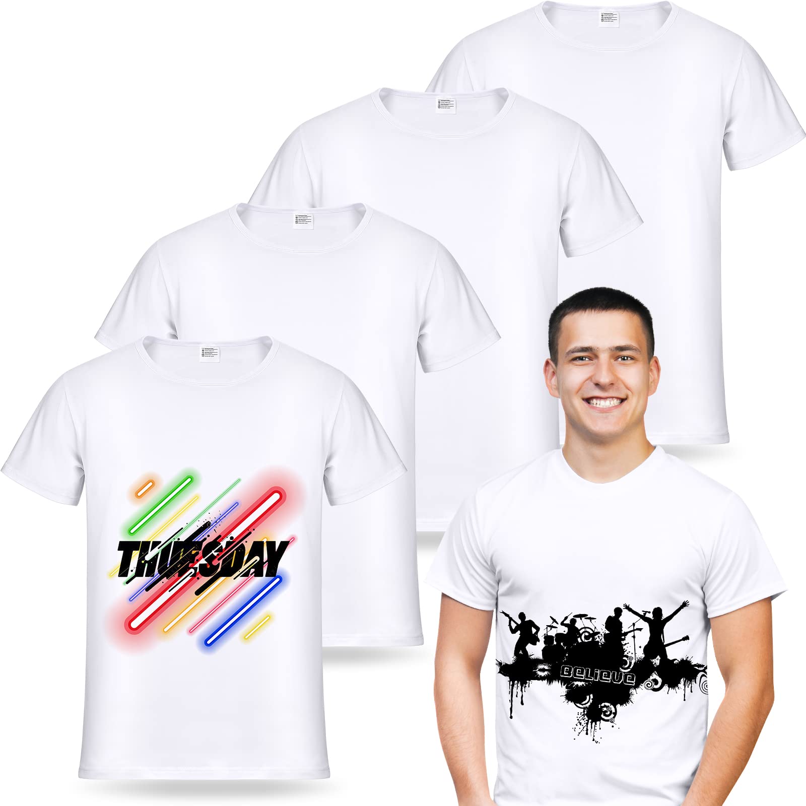 Photo 1 of **STAINED**
JenPen 5 Pcs Unisex Sublimation Shirts Bulk Blank Polyester T Shirt White Crew Neck Short Sleeve for Women Men Adult Kid(XL)