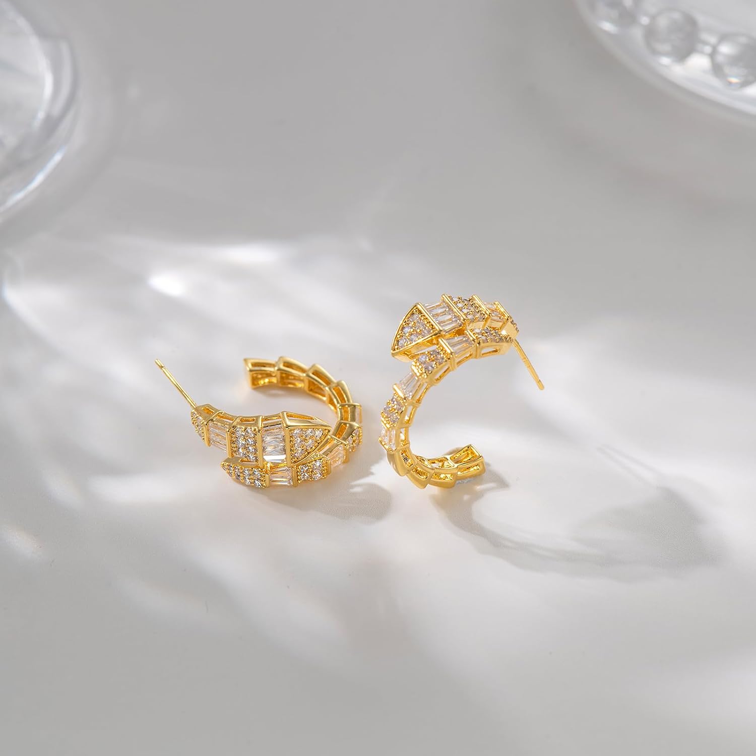 Aura & Irena 18K Gold Plated Snake Earrings for Women - 925 Sterling Silver Post Huggie Earrings with AAA Cubic Zirconia - Image 4