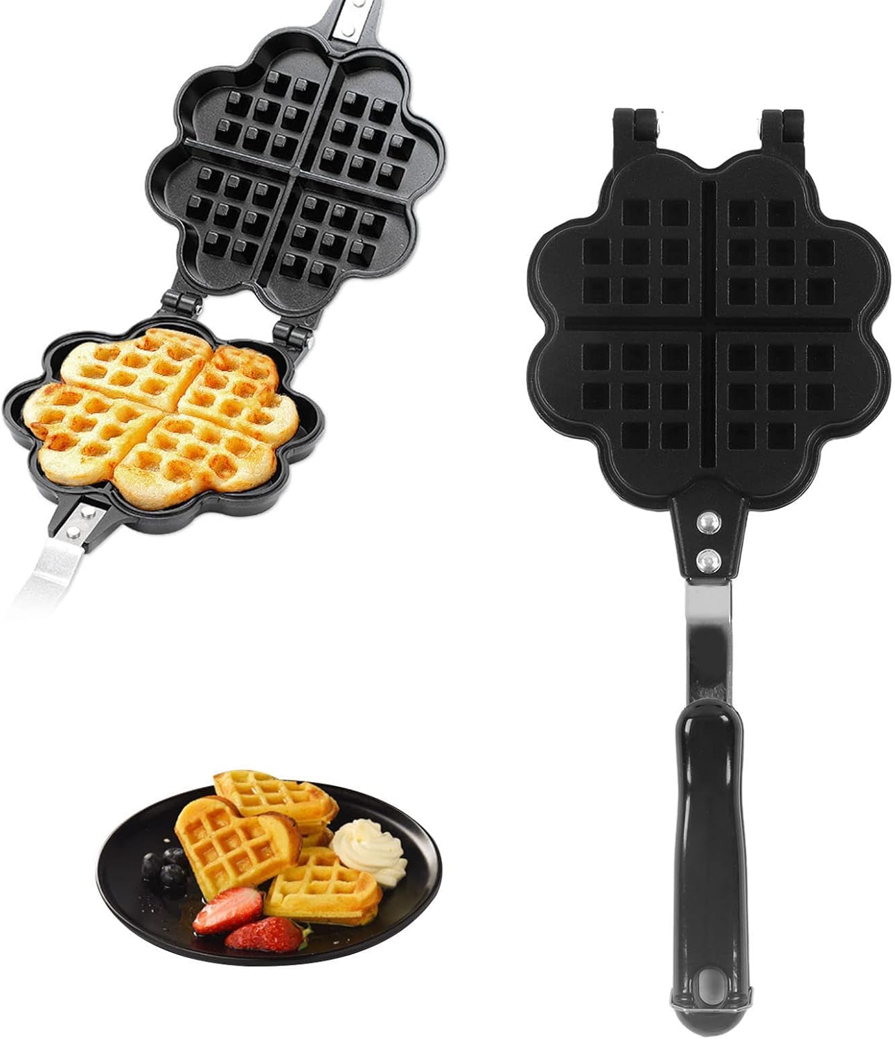 SEYROLIN Heart Shape Waffle Maker with Comfortable Handle for Kitchen | Non-Stick Double-Side Baking Pan | Aluminum Alloy Waffle Mold & Sandwich Maker | Waffle Press Plate for Easy Baking & Cooking-image-47