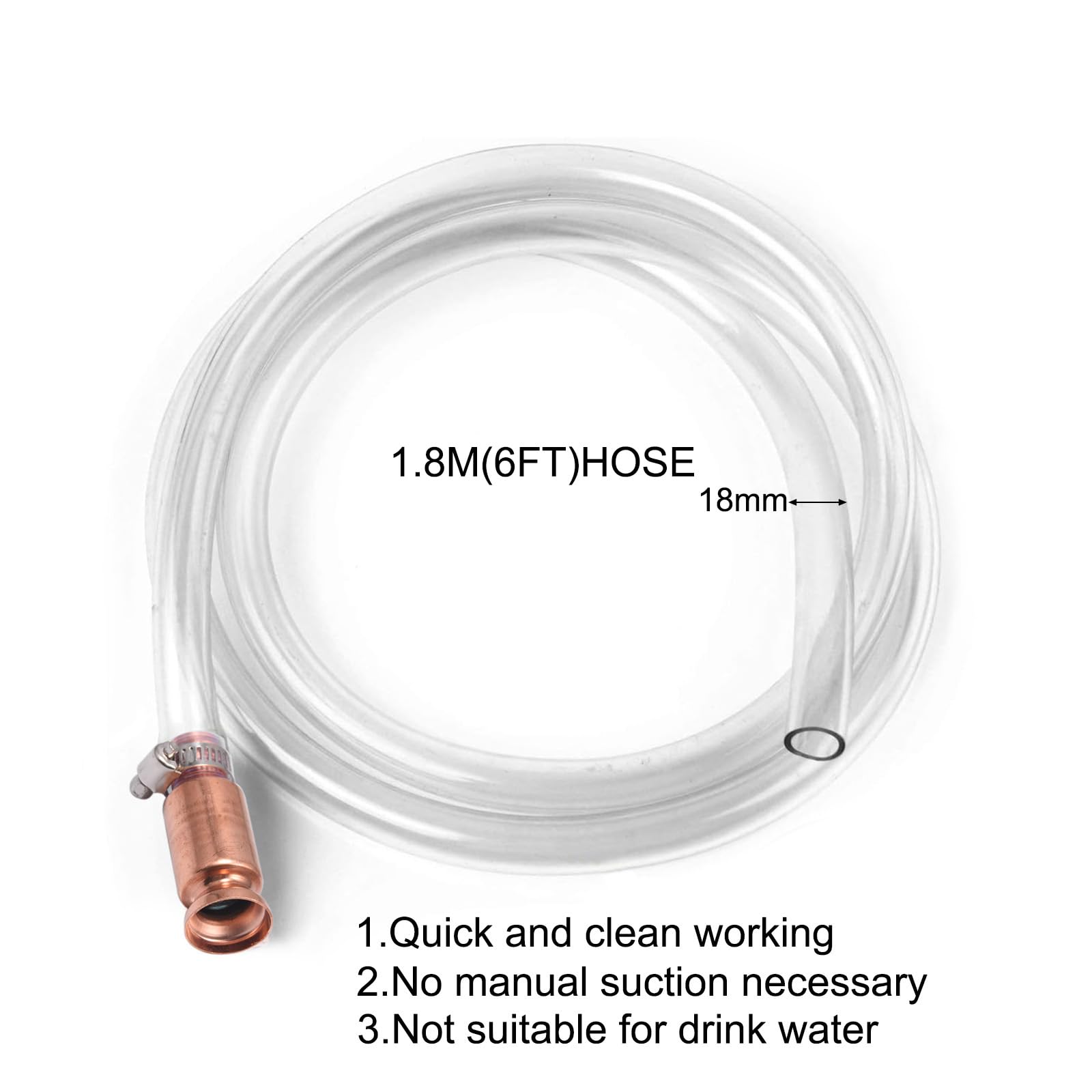 Glomora 1/2-Inch Siphon Hose – 6ft Self-Priming Shaker Siphon For Gasoline, Fuel, Water Transfer (3.5 GPM, Transparent PVC)