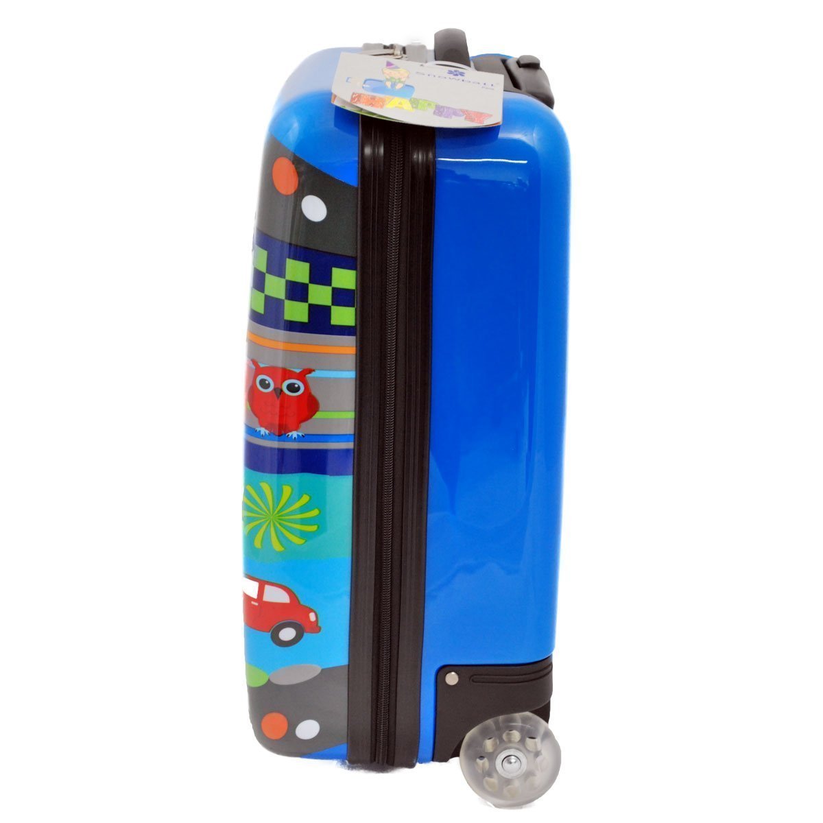 Snowball | Valise Enfant imprimé Chouettes Voitures | Bagage Cabine garçon Petit Format 2 Roues en Polycarbonate | 27L | 32 x 48 x 20 cm | Coloris Bleu
