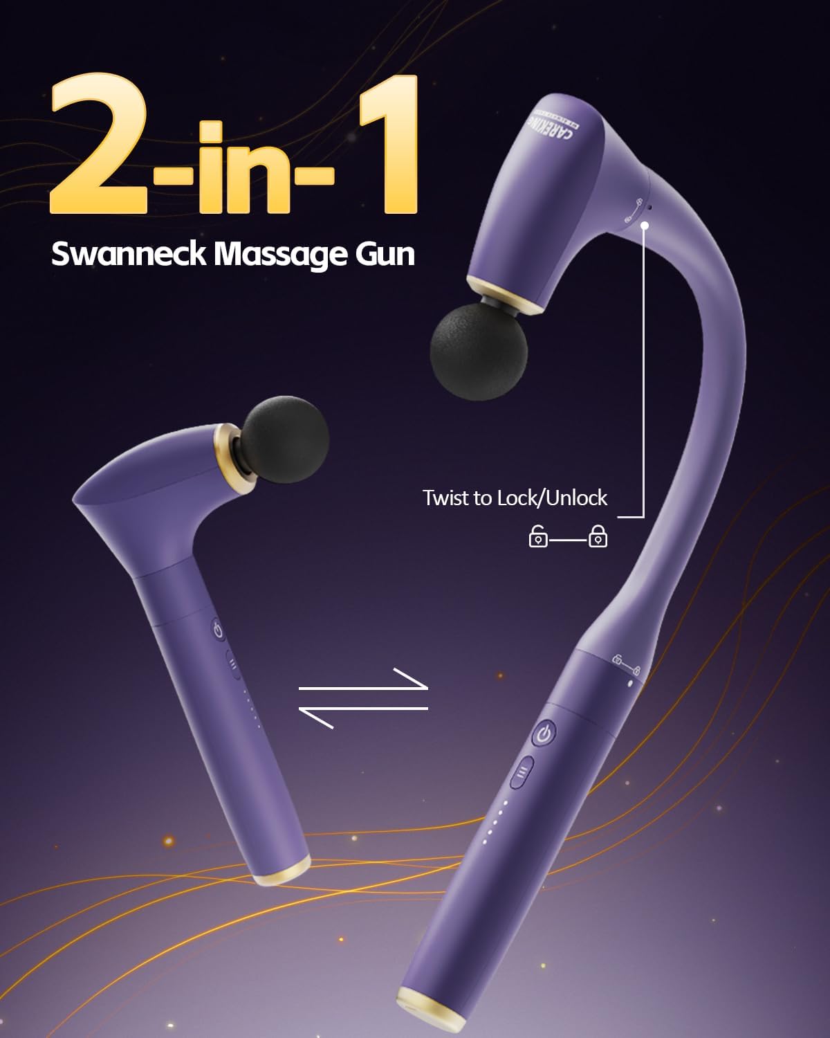 2-in-1 Detachable Muscle Massage Gun Deep Tissue with 20'' Extension Handle, Back and Neck Massager for Pain Relief, Handheld Massager for Shoulder Lower Back Leg Waist, Purple - Image 3