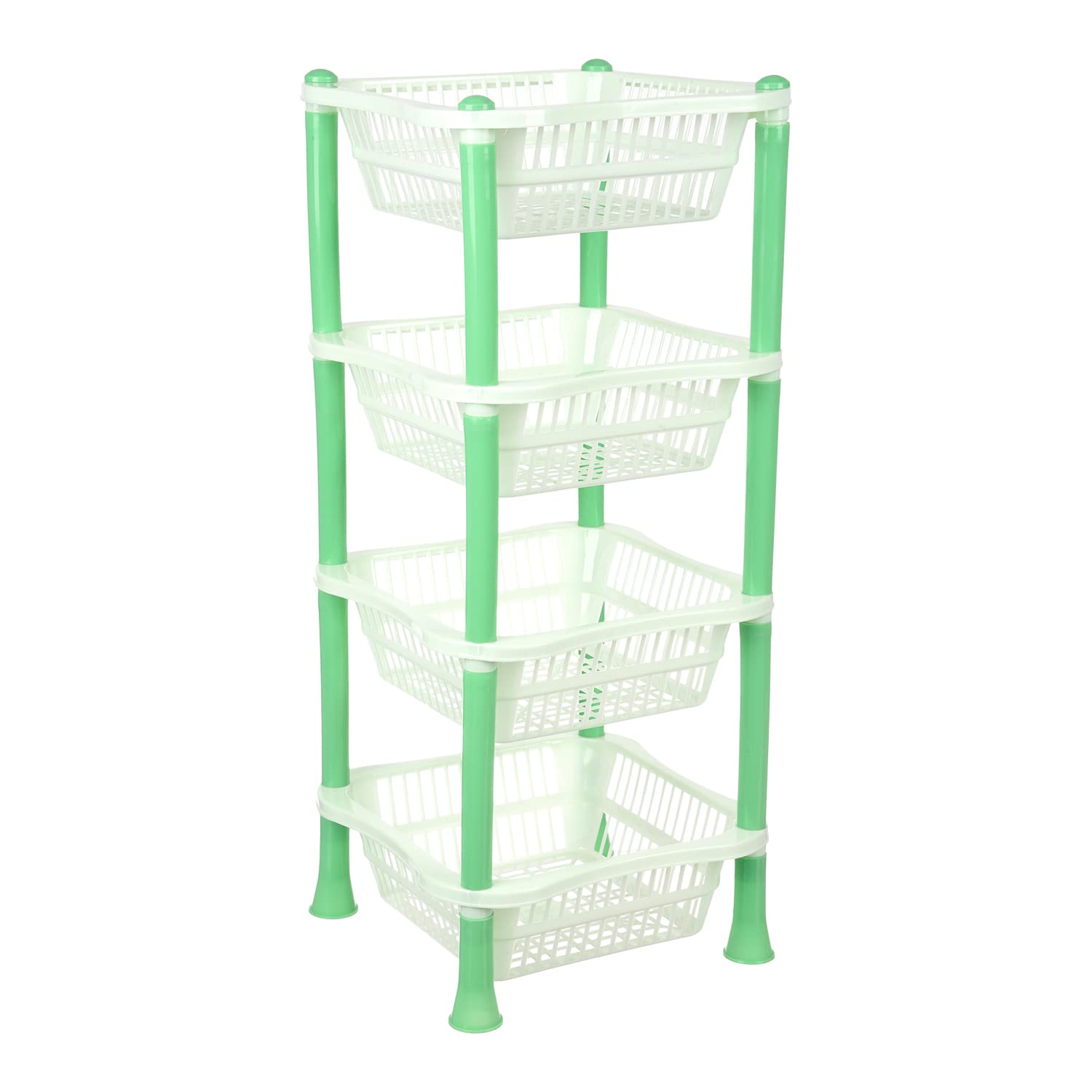 Kuber Industries Storage Basket | Plastic 4 Layer Square Storage Basket | Storage Rack for Kitchen | Multi-Layer Vegetable Rack | Fiesta Floor-Standing Rack | Green