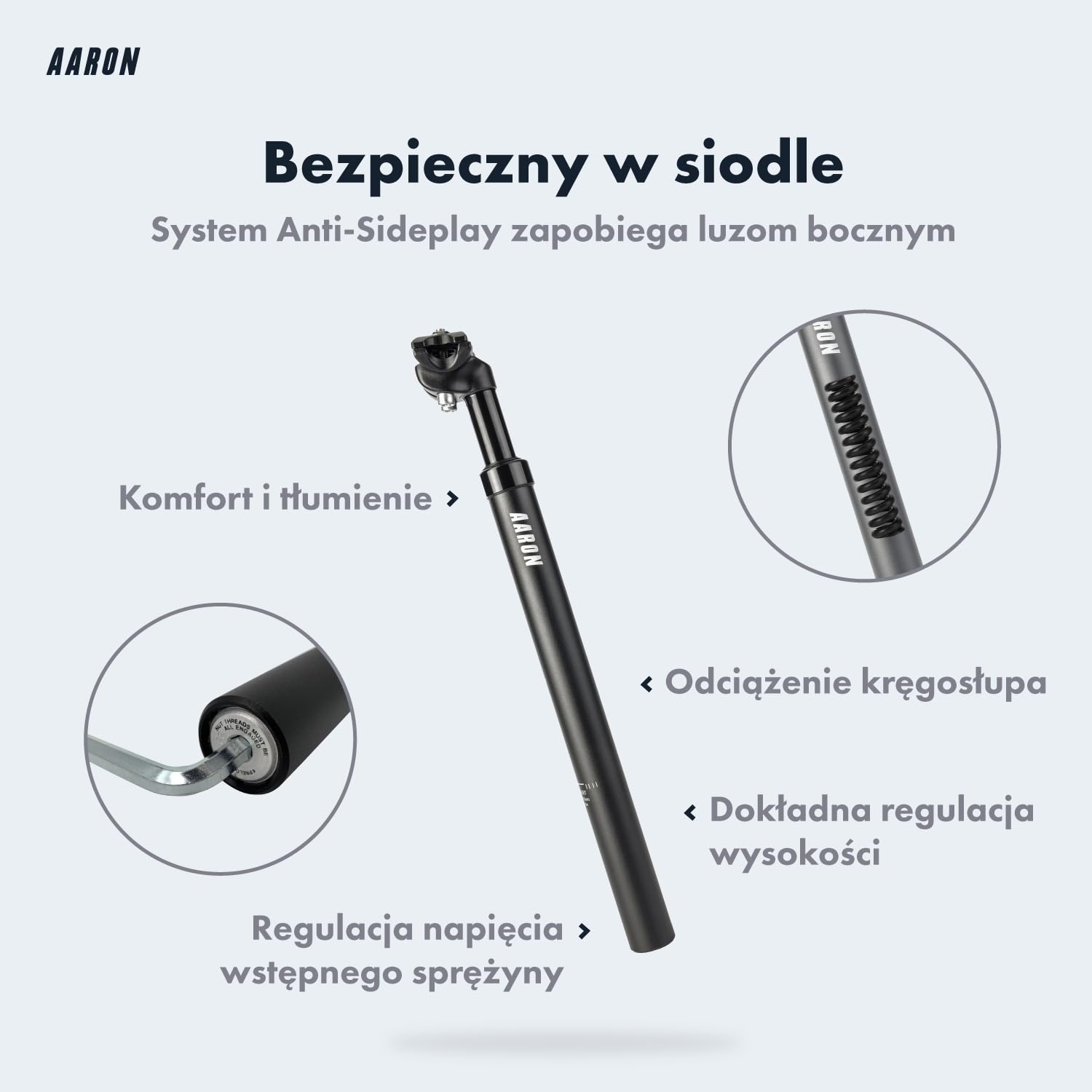 AARON Sprężynowy sztyca siodełka o średnicy 27,2 mm, 30,9 mm lub 31,6 mm, aluminiowa, sprężynowa sztyca siodełka o długości 350 mm, do roweru elektrycznego, roweru górskiego,