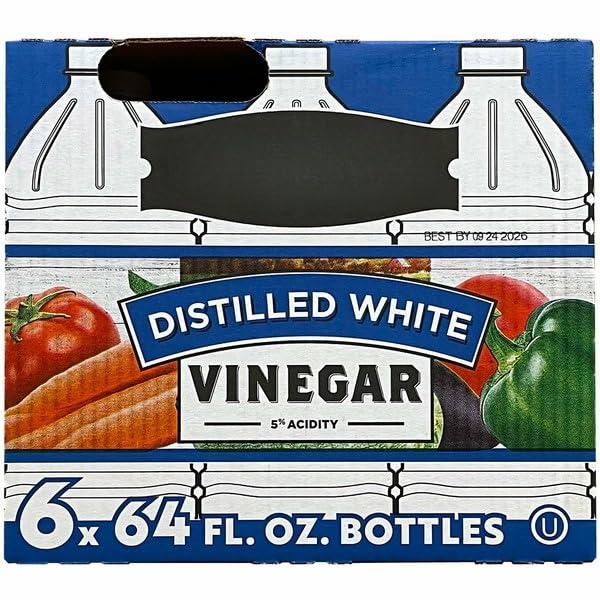 Distilled White Vinegar, Multi-Purpose Cleaning & Cooking Vinegar, 5% Acidity, Natural Odor Neutralizer for Home Use, Ideal for Cooking, Pickling, Laundry & Household Cleaning, Bulk Pack, 6 Bottles [ 64 fl oz Each) TOTAL NET WT [ 384 oz , 24 lb ]
