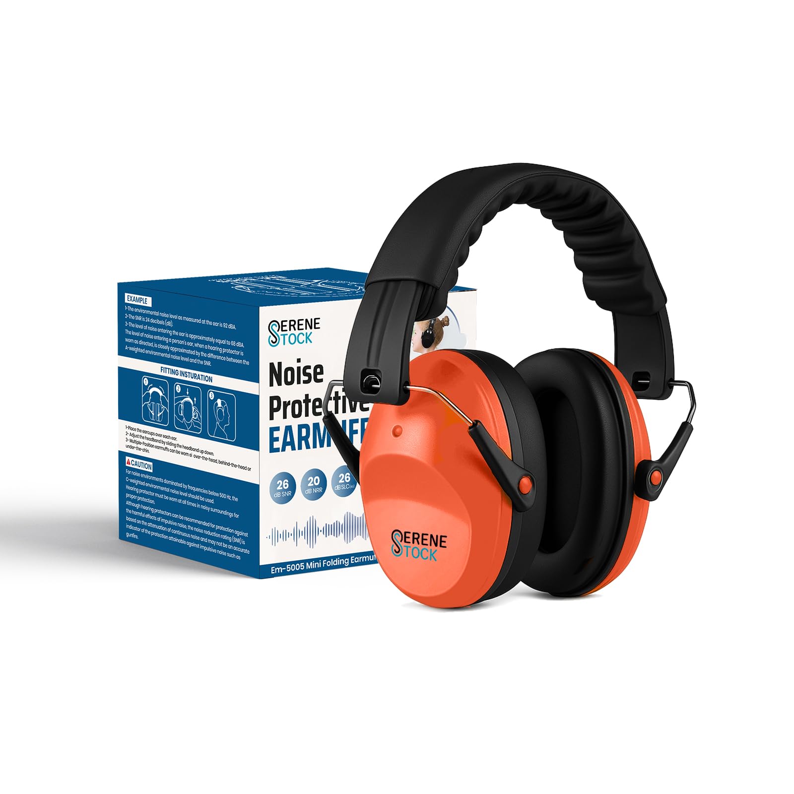 Serene Stock Orange Kids Ear Defenders - 26Db Snr Ear Defenders - Sound Blocking Earmuffs Autism - Noise Cancelling Headphones Toddlers (Orange)