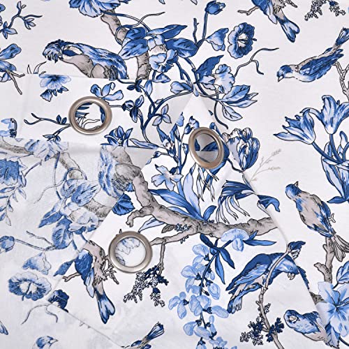 Image of LINENWALAS Cotton Curtains Set of 2, Canvas Window Curtains for Home Decor, Hangs Elegantly with Back Loops (4.5ft x 5 ft,) Blue Birds
