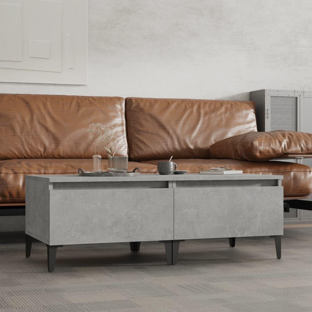 SXZenSpace Set of 2 Concrete Grey Side Tables 50x46x35 cm Engineered Wood with Drawer, Metal Legs, Industrial Small Coffee Table for Living Room Bedroom Hallway
