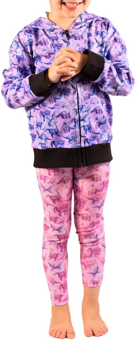 Girls Dinosaur Hoodie – Lightweight Zip Jacket – Soft, Stretchy Playwear with Original Dino Art
