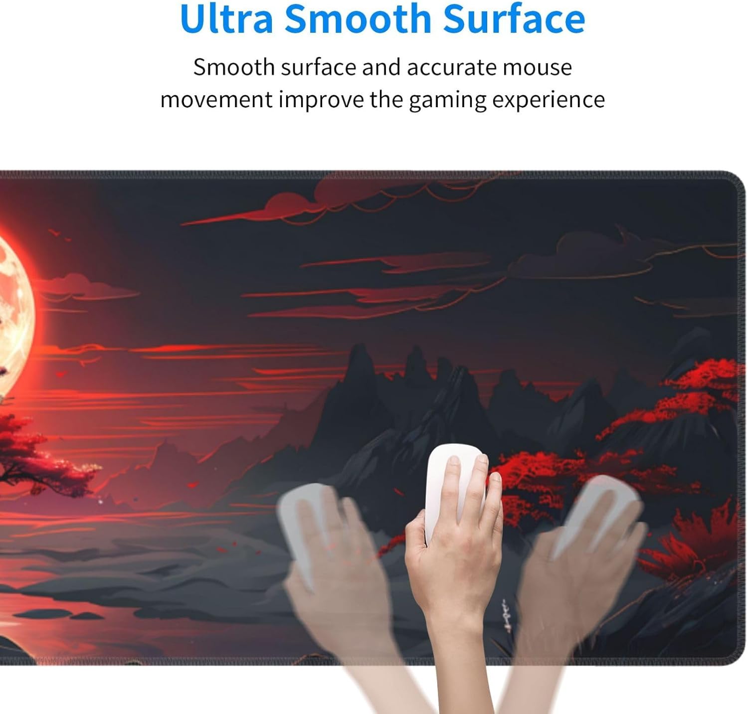 Extended Gaming Mouse Pad, Large Desk Mat XL Anime Mouse Pad Waterproof with Stitched Edges, Non-Slip Desktop Pad for Home and Office, Level Up Your 31.5x11.8 Inch (Darkness Red Moon) - Image 4