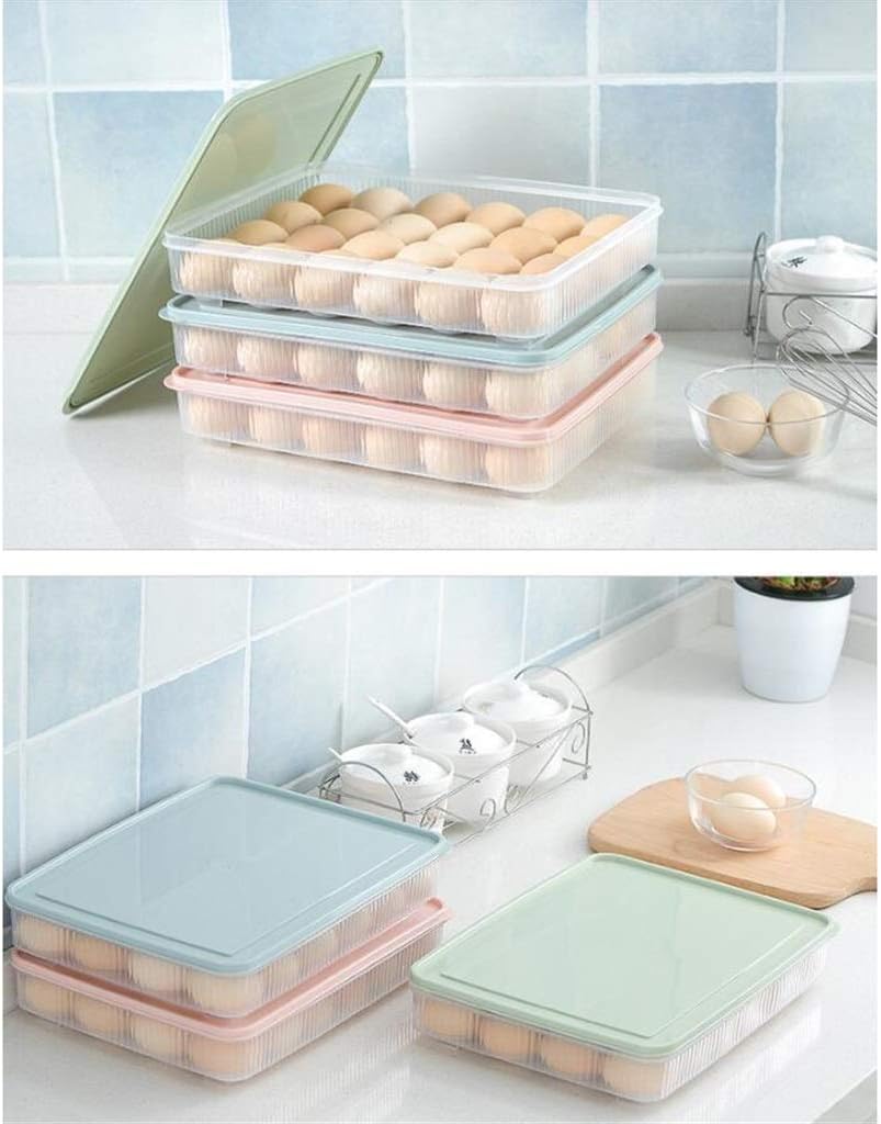 Egg Tray, with Lid Refrigerator Keep Fresh Storage Box Egg Protector Holder, Pack of 2 (Color : Green) (Blue)