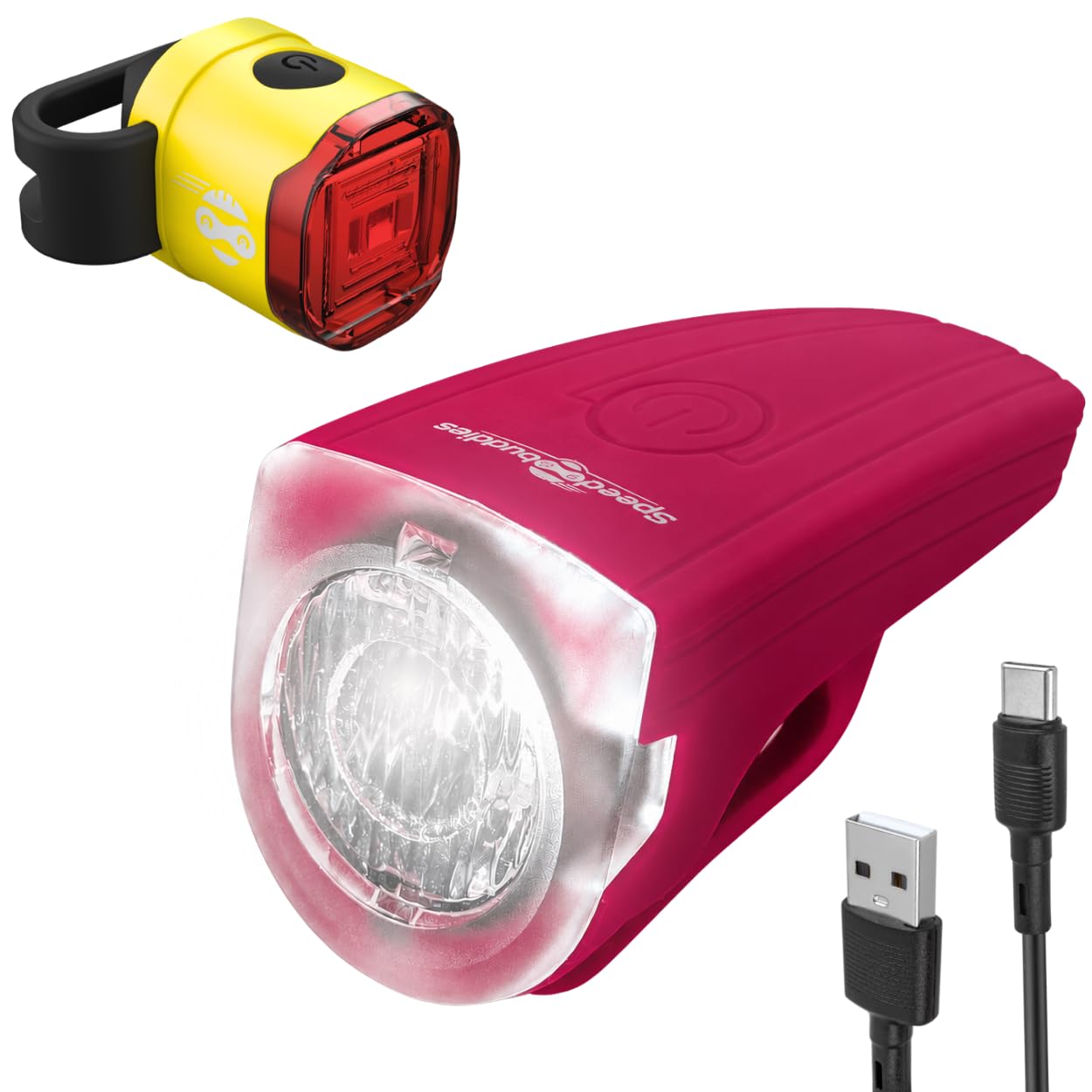 SPEED BUDDIES Phare avant de vélo pour enfant - Homologué StVZO - Rechargeable USB-C - Imperméable et robuste - Longue durée d'éclairage - Lampe de vélo LED pour enfants