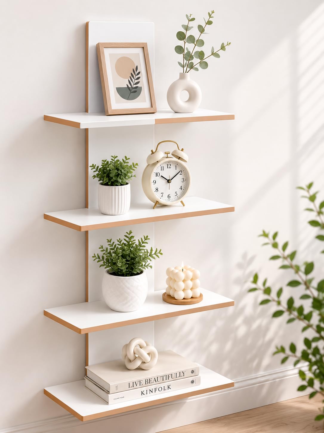 4-Tier Wall Mounted Shelf | Modern Vertical Display Rack for Living Room, Bedroom, Office & Home Decor (White)-image-44