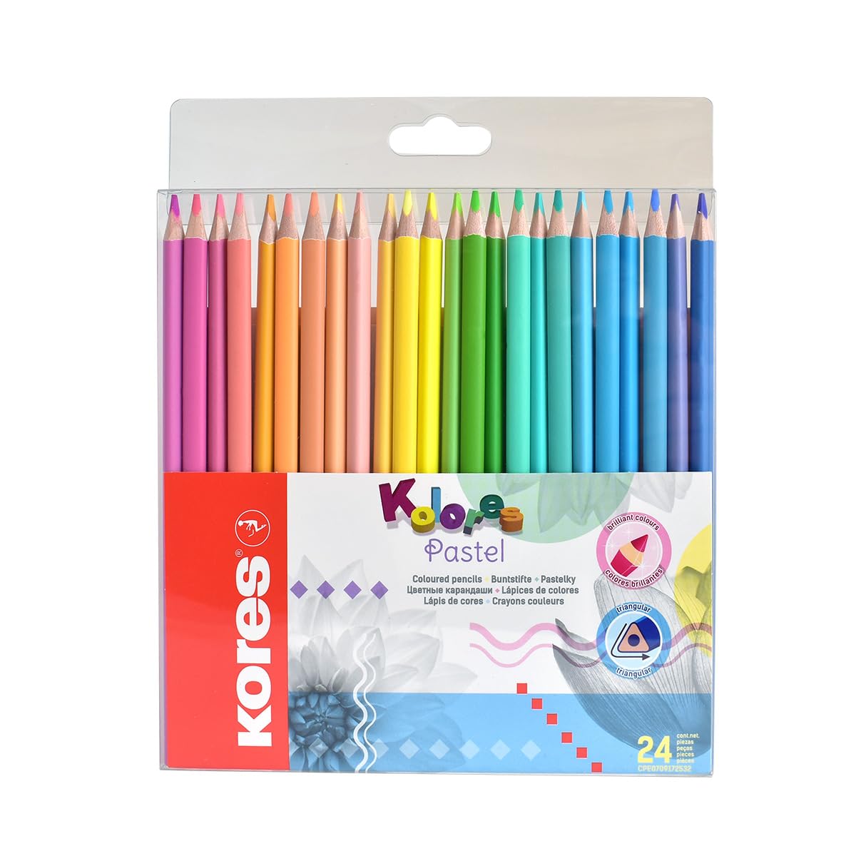 Kores - Kolores Pastel 24 Colouring Pencils, Triangular Shape - Coloured Pencils with Pastel Shades for White, Dark and Craft Paper - Back to School Supplies - 24 Assorted Colours, Pack of 1