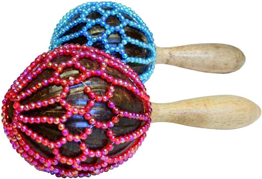 Terre Shekere Ball - Handcrafted 9 inches in Length and 4 inches in Head Coconut Instrument with Colorful Glass Beads for Vibrant Sound