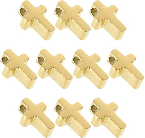 Miniatura 10 de VILLCASE Cuentas de cruz, 10 dijes de cruz para bricolaje, colgantes de cruz de acero inoxidable, cuentas sueltas espaciadoras religiosas para