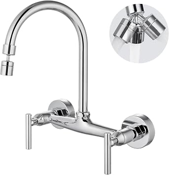 8 Inch Center Chrome Polish Wall Mounted Kitchen Sink Faucet