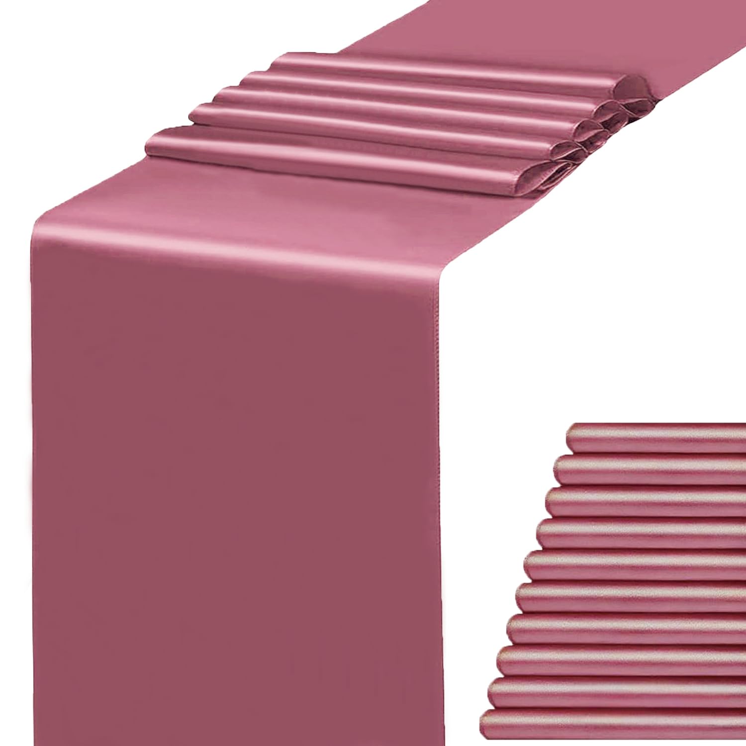 Pack of 10 Satin Dusty Rose Table Runners 12 x 108 Inches - WENSINL Mauve Table Runner for Party Wedding Birthday Christmas Banquets Engagement