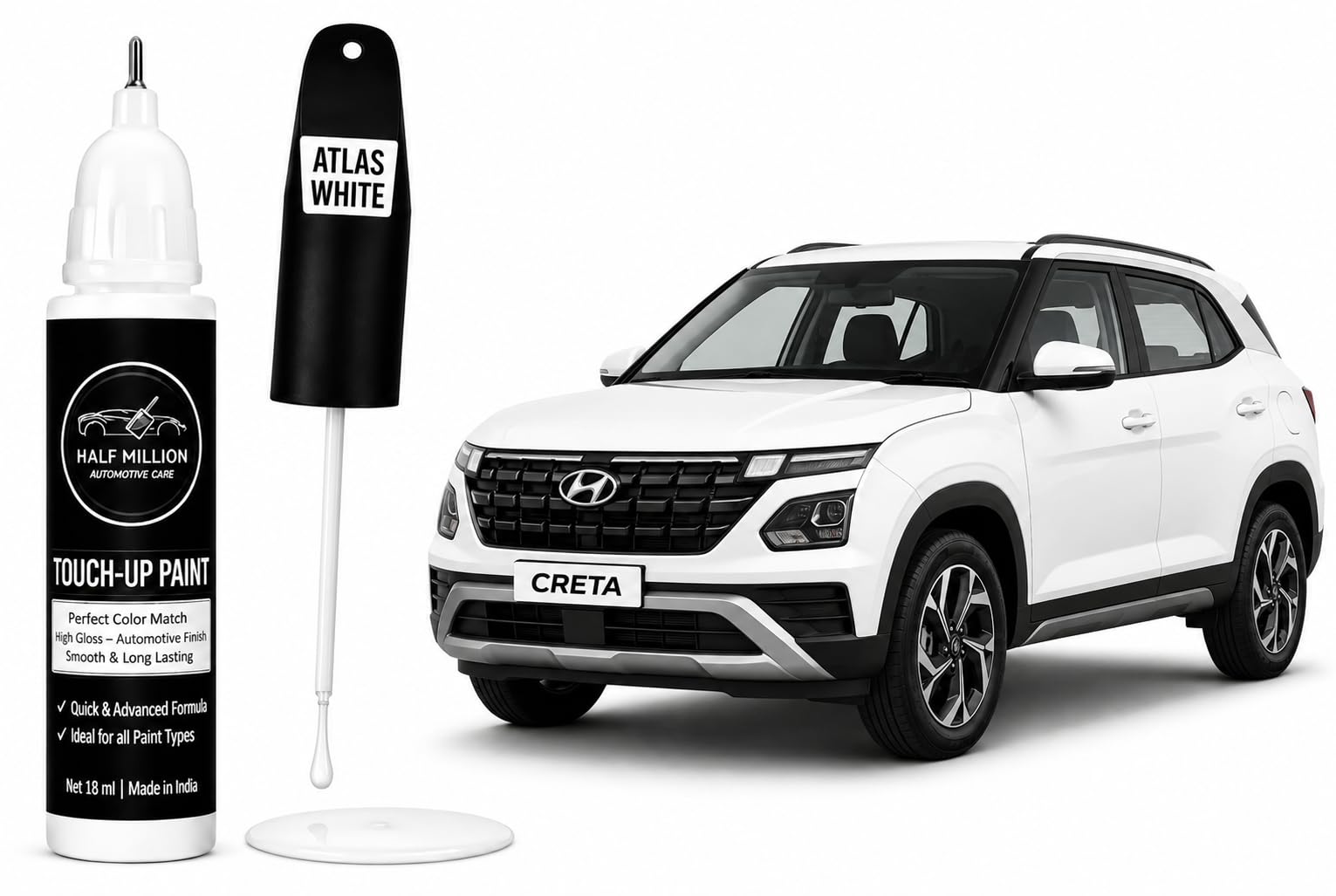 HALF MILLION® Car Touch Up Paint Pen for Hyundai Creta Atlas White (SAW) | Factory Color Matched | 2K Paint Technology | Car Scratch Remover & Paint Chip Repair | Quick Dry Formula | Rust Protection | 18ml-picture-13