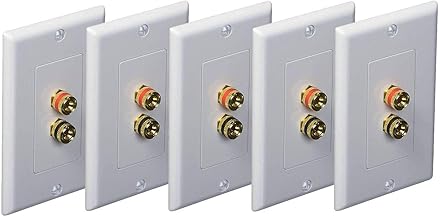iMBAPrice (5 Pack) Premium 2 Connector Banana Wall Plate - Banana Plug Binding Post Wall Plate for Speakers white